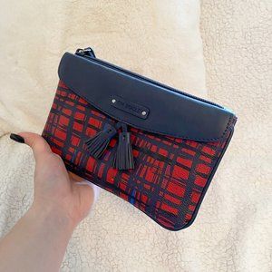 Vera Bradley Lightly Used Holiday Wristlet, Navy And Red Leather